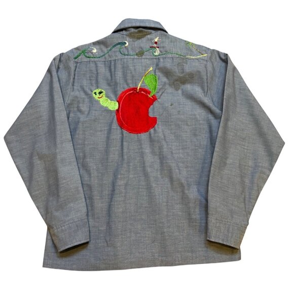 Vintage JC Penney Big Mac Cotton Chambray Sewn Button Up Shirt Art Deco Cottagec - Picture 2 of 11